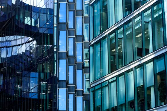 Apartment building windows with blue overlay