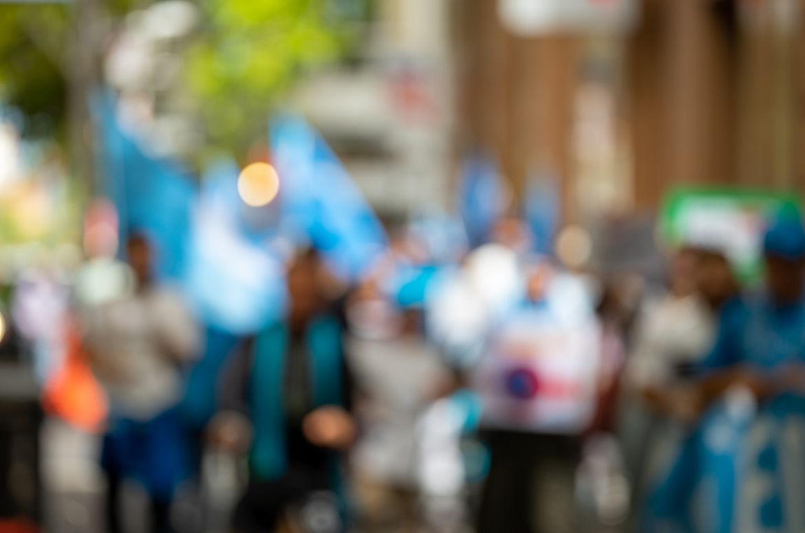 Blurred protest on street