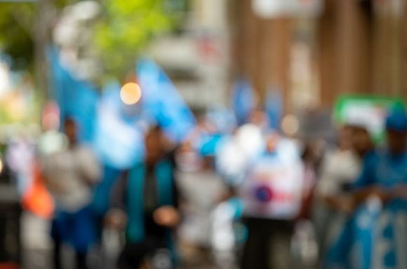 Blurred protest on street