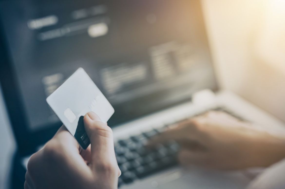 Credit card on laptop