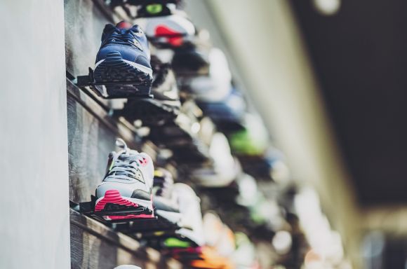 Sneakers in shoe shop