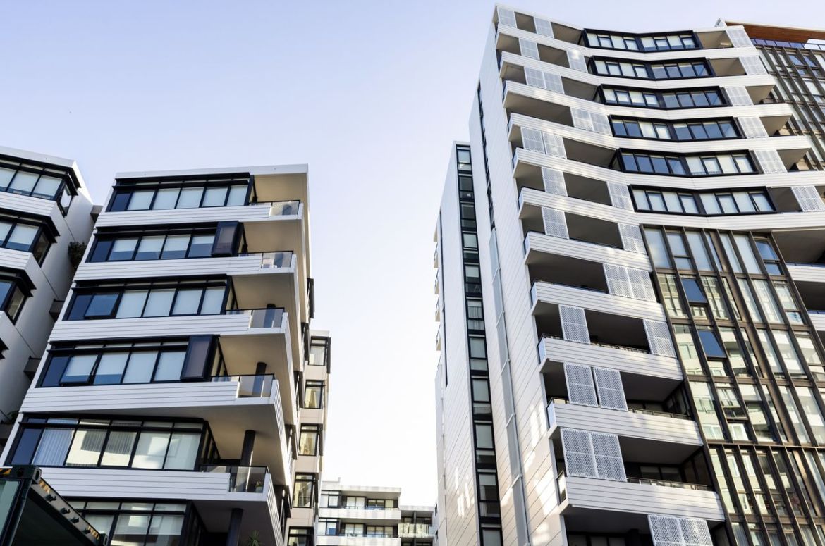 Modern highrise apartment buildings