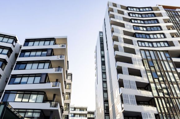 Modern highrise apartment buildings