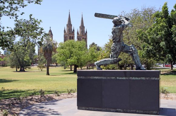 Statue of Cricket Star Sir Donald Bradman outside the Adelaide oval