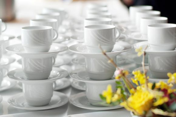 Coffee cups and flowers