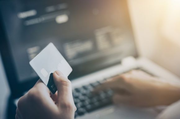 Credit card on laptop