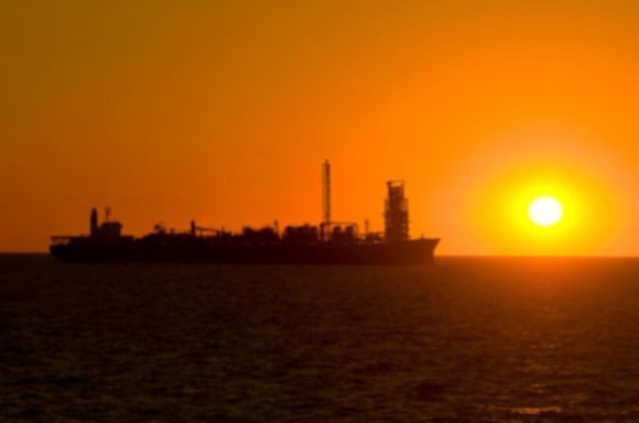FPSO at sunset on ocean