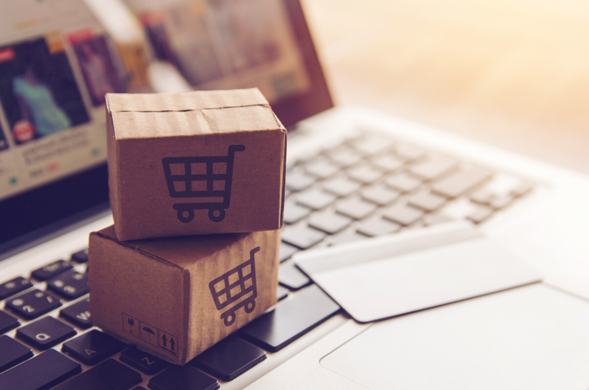 Online shopping with boxes and credit card 1