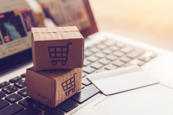 Online shopping with boxes and credit card 1