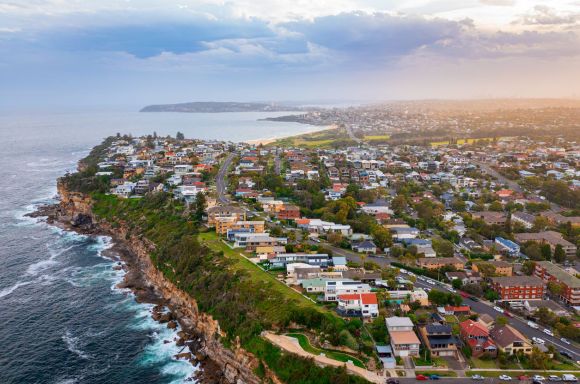 Panoramic drone aerial view over Northern Beaches Sydney NSW