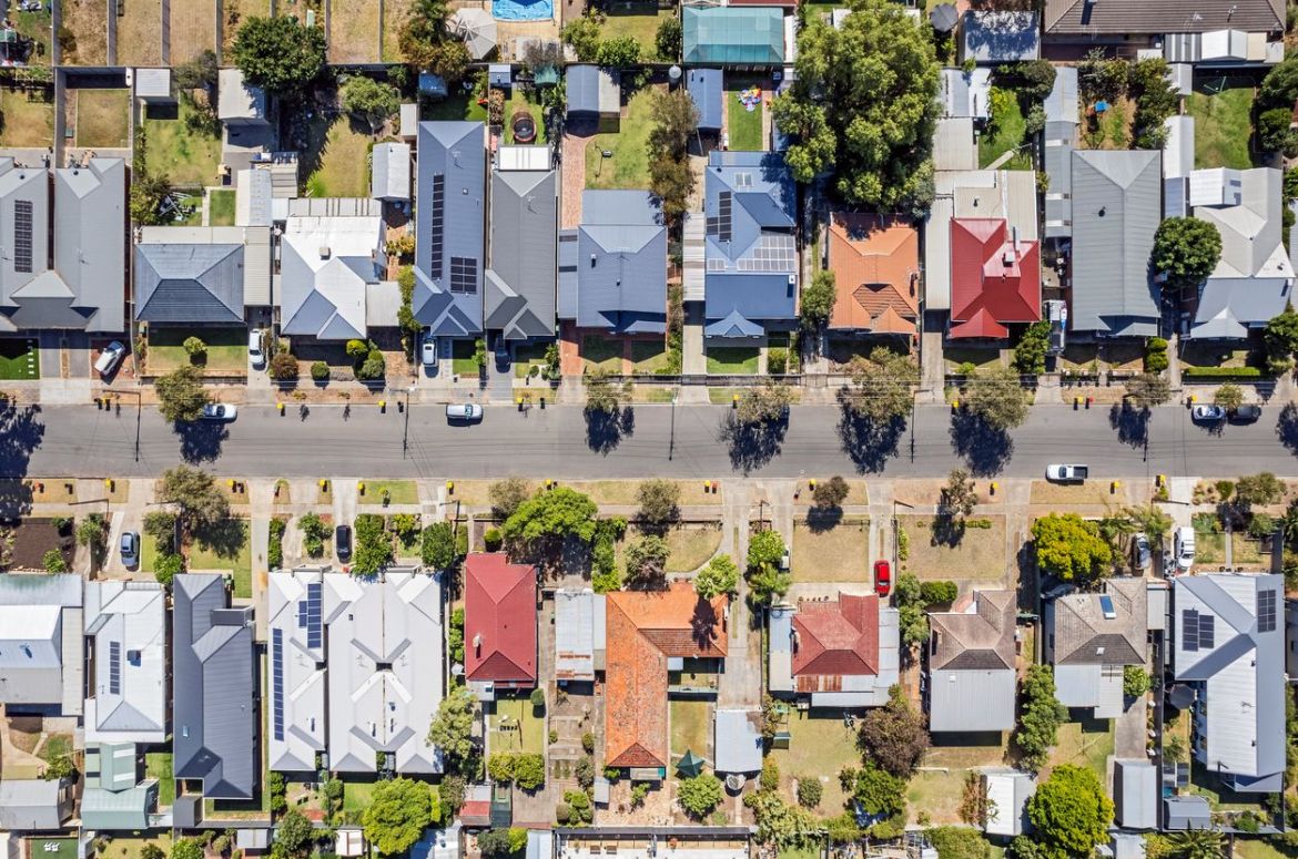 Suburban houses from above