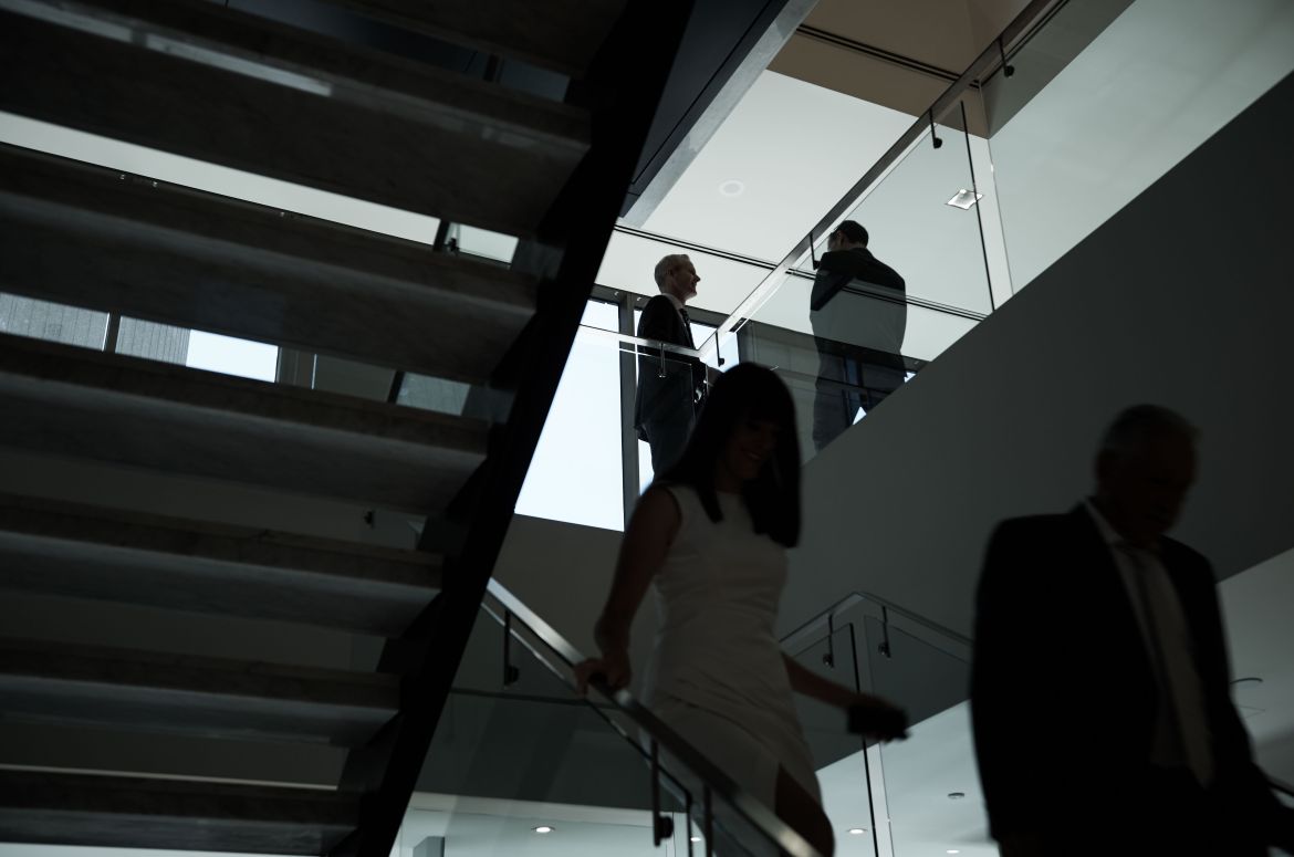 Woman walking down ABL stairs 1
