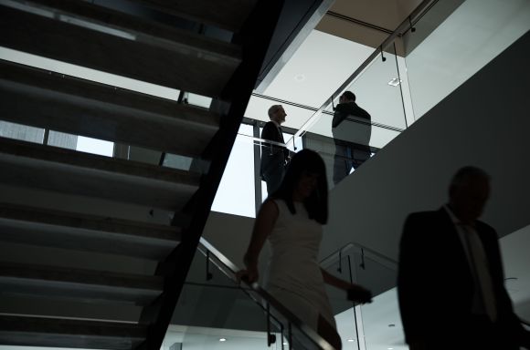 Woman walking down ABL stairs 1