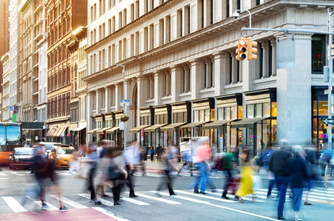 new york city street scene with crowds of diverse people in motion picture id1183865026 1
