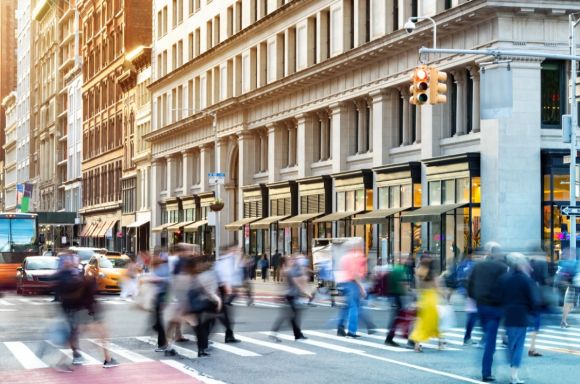new york city street scene with crowds of diverse people in motion picture id1183865026 1